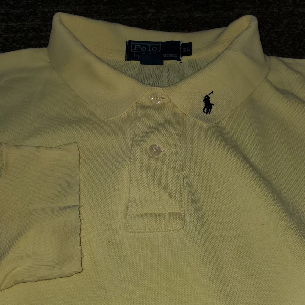 Vintage Polo Ralph Lauren Long sleeve Polo Mens L RARE Collar Embroidered Yellow